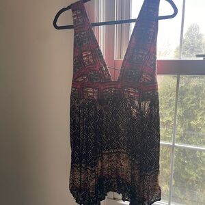 Free People Black and Red Patterned Tank Top
